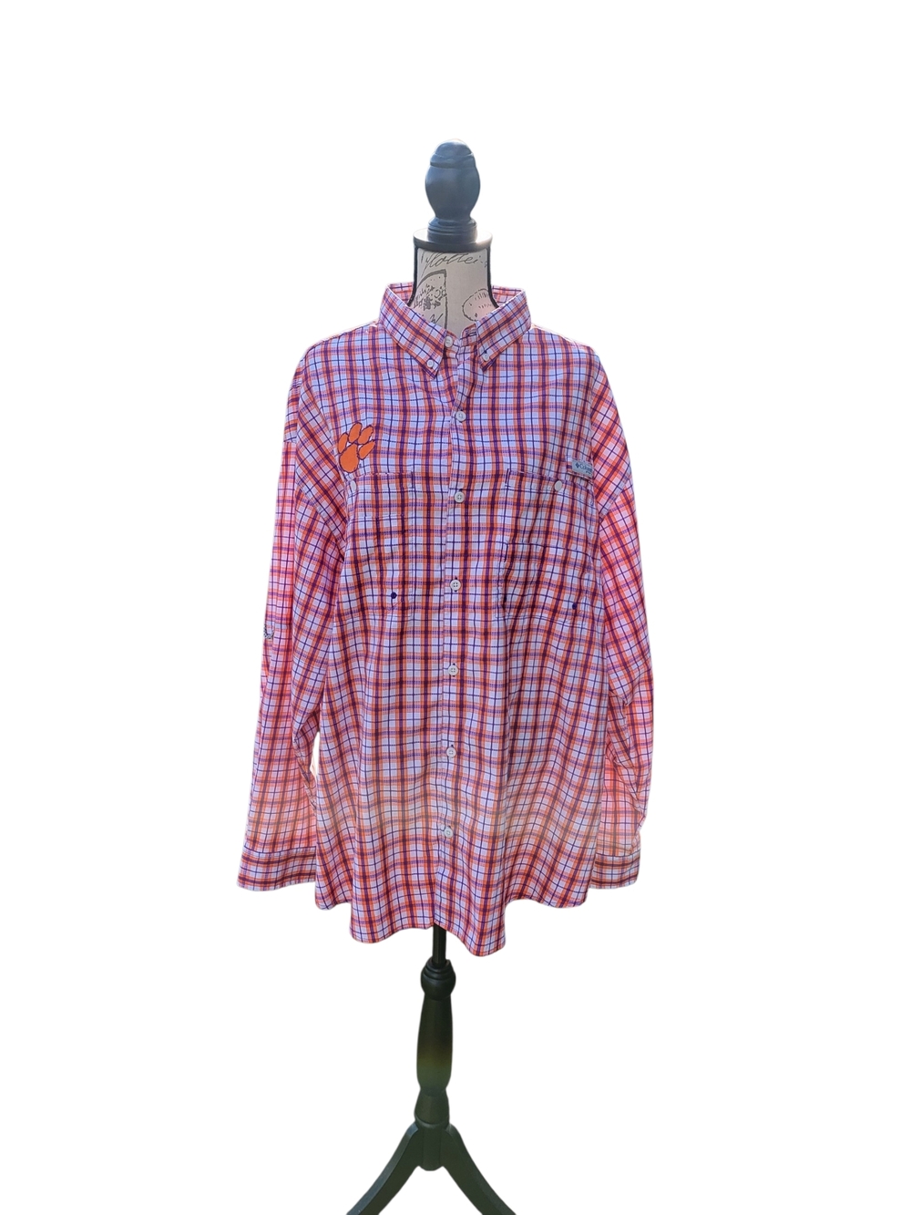 Columbia PFG Clemson Super Tamiami Plaid Fishing Shirt XXL